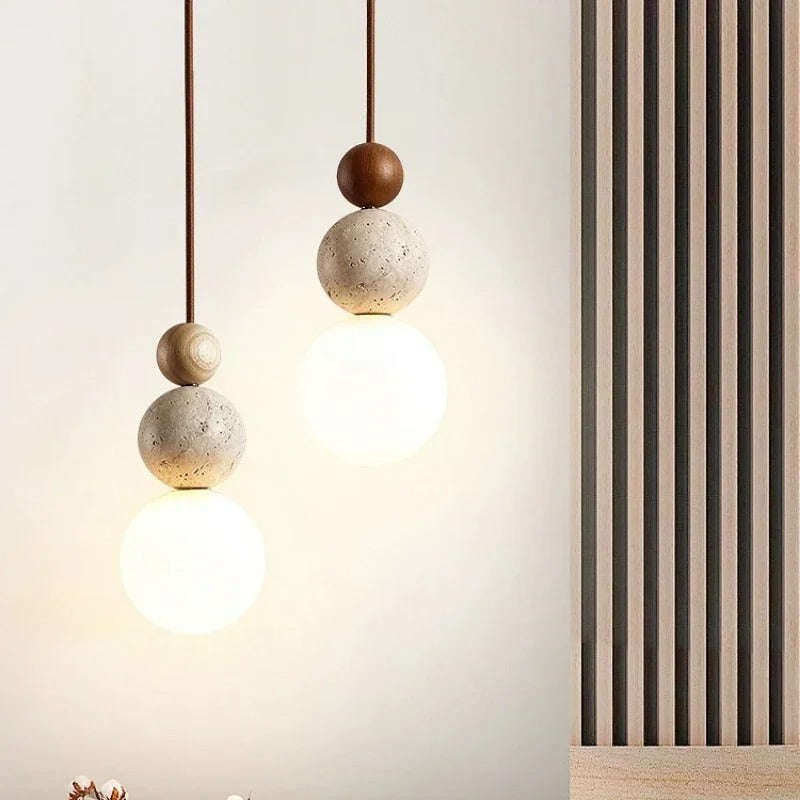 Nature Stone Wood Hanging Lamp