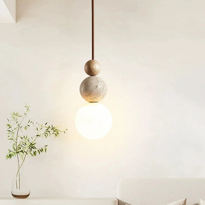 Nature Stone Wood Hanging Lamp