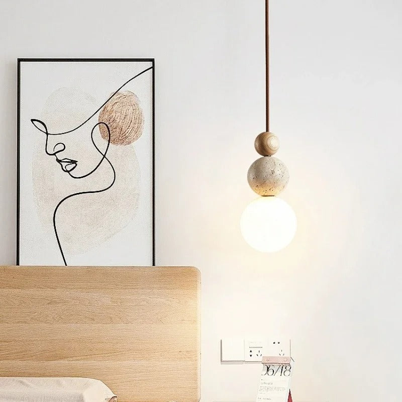 Nature Stone Wood Hanging Lamp