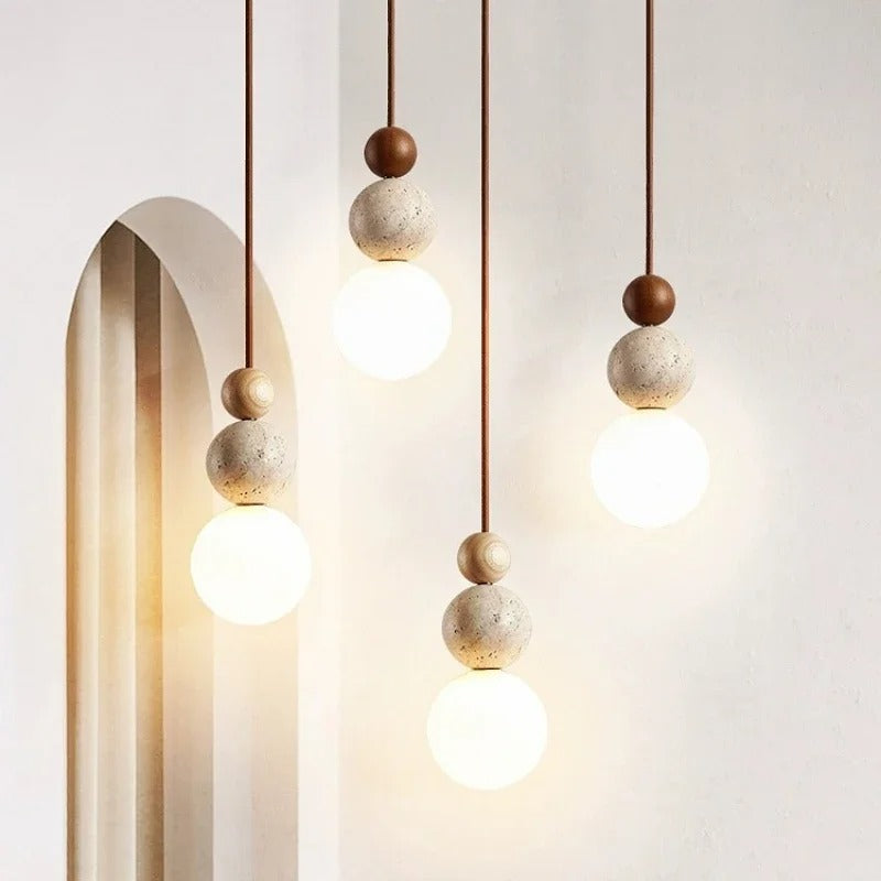 Nature Stone Wood Hanging Lamp