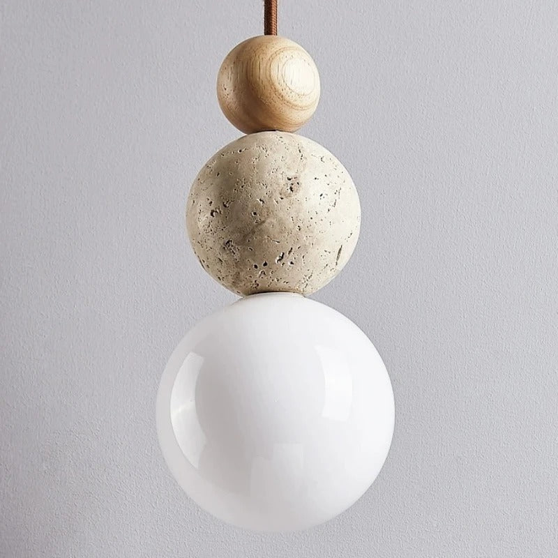Nature Stone Wood Hanging Lamp