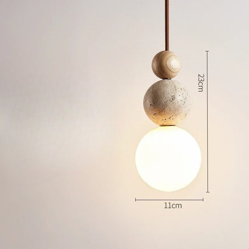 Nature Stone Wood Hanging Lamp